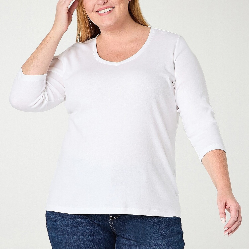 MSRP $18 St. John's Bay Womens XL White V Neck 3/4 Sleeve T-Shirt